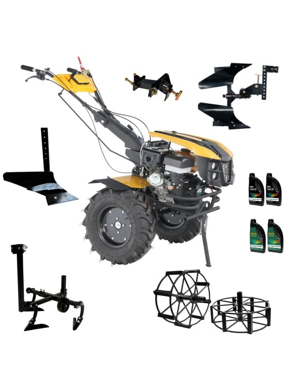 ProGARDEN Pachet Campo 1873 Alpine V2 Motocultor 18CP + Plug bilonat + Plug reversibil + Prasitoare + Adaptor + 2 roti metalice 540x170 + 4L Ulei