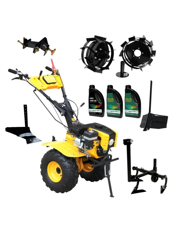 ProGARDEN Pachet Campo 873 Alpine motocultor 7CP + Prasitoare PRS20-45 + Plug simplu + Plug bilonat/rarita + Adaptor + 2 Roti metalice 350x6 + 3L Ulei