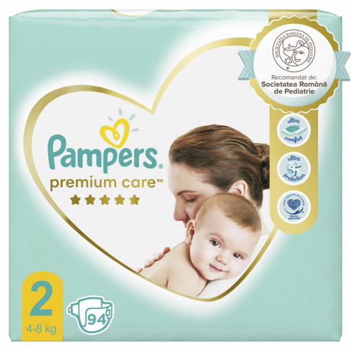 Scutece Pampers Premium Care Jumbo Pack Nou Nascut, Marimea 2, 4–8 kg, 94 buc
