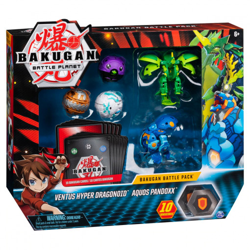 Set Bakugan Battle Pack - Ventus Hyper Dragonoid si Aquos Pandoxx, cu 5 figurine incluse