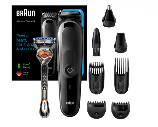 Aparat de tuns multifunctional Braun MGK5260 Wet&Dry, AutoSense, 8-in-1 pentru fata si corp, 4 piepteni, 1 accesoriu extra, Aparat de ras Gillette, Negru