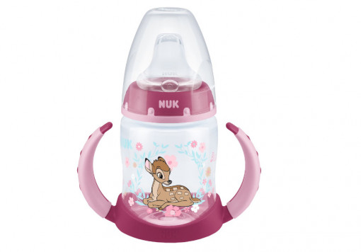 Biberon Nuk First Choice Disney Bambi cu toarte si tetina de invatare din silicon, 6 luni+, 150ml, Roz