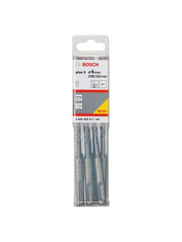 Bosch Set 10 burghie pentru gaurire cu percutie SDS Plus-5, 6x100x165mm