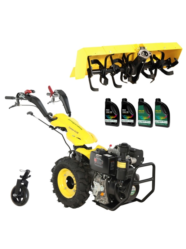 ProGARDEN Pachet Campo U12E Motocultor 12CP + FT90 Freza tractata 90cm + Roata sustinere + 4L Ulei