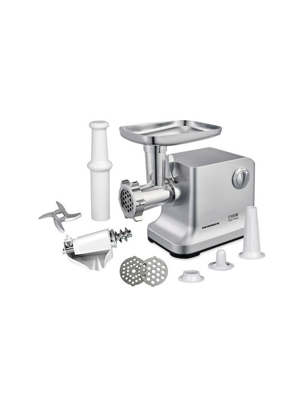 (Resigilat) Masina de tocat Heinner MG-2100SS, 2100W, Accesoriu rosii, Accesoriu carnati, Cutit si site inox, Silver