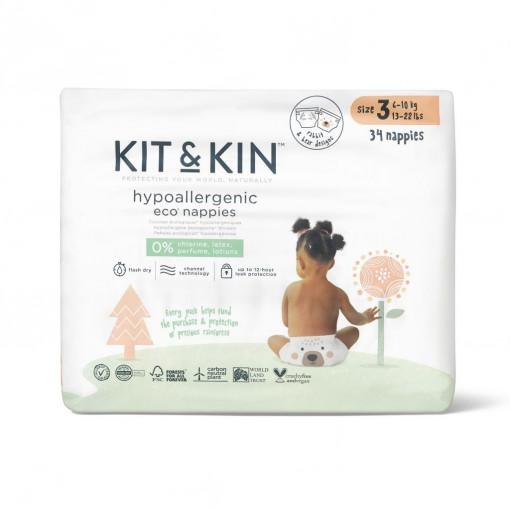 Scutece Hipoalergenice Eco Kit&Kin, Marimea 3, 6-10 kg , 34 buc