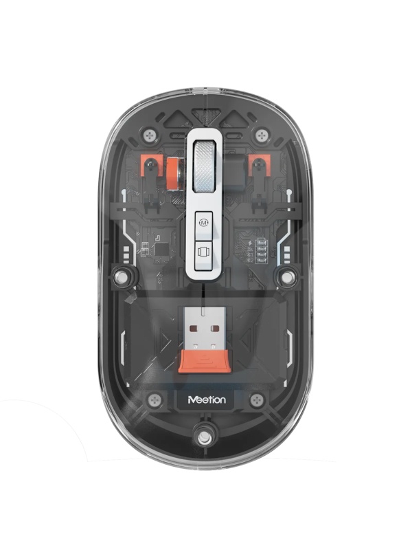 Mouse office wireless Meetion BTM005, 400mAh, 2.4 GHz, 2400 dpi, 109 x 62 x 30 mm, Transparent - Negru