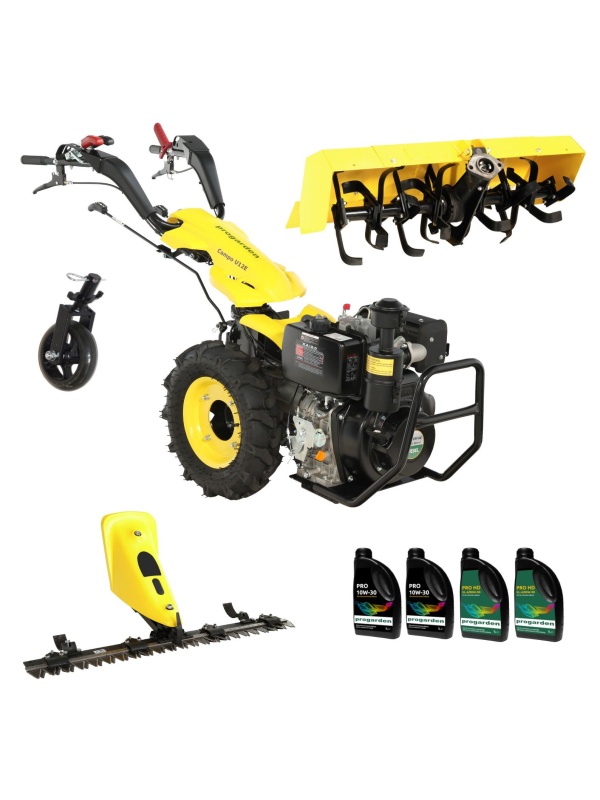 ProGARDEN Pachet Campo U12E Motocultor 12CP + BC120M Bara cosire 120cm + Roata sustinere + FT90 Freza tractata 90cm + 4L Ulei