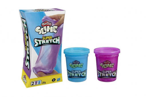 Set 2 bucati gelatina Play-Doh Super Stretch Slime, 3 ani+, Albastru/Mov