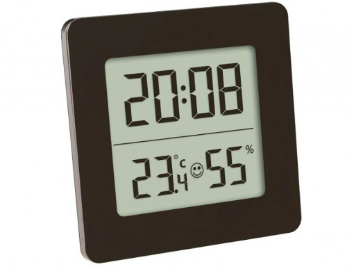 Termohigrometru digital cu ceas TFA S30.5038.01, Alarma cu functie Snooze, Nivel confort, Min/Max