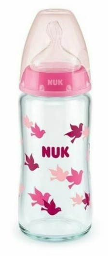Biberon, Nuk, Sticla, Anti-colici, First Choice Plus, Tetina silicon, 0-6 luni, 240 ml, Transparent/Roz
