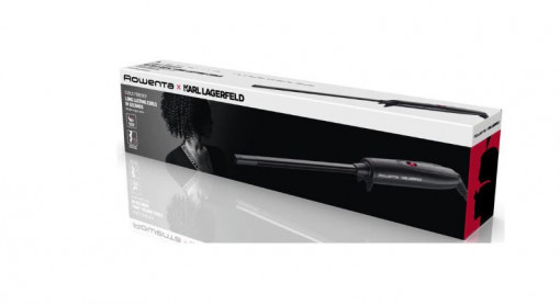Ondulator Rowenta x Karl Lagerfeld Curls Forever CF311LF0, 180° C, invelis Keratin&Shine, incalzire rapida, manusa de protectie, cablul 1.8m, negru&rosu
