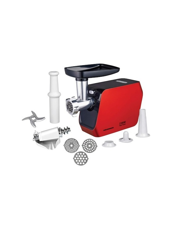 (Resigilat) Masina de tocat Heinner MG-2100RD, 2100W, Accesoriu rosii, Accesoriu carnati, Cutit inox, Rosu