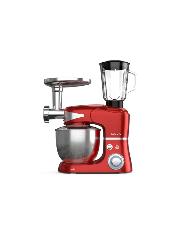 Robot de bucatarie Tesla KR600RA, 1000 W, 6 vitezebol inox 5 L, masina de tocat+blender, Rosu