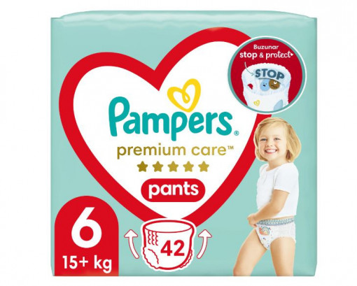 Scutece-chilotel Pampers Premium Care Pants Mega Box Marimea 6, 15+ kg, 42 buc