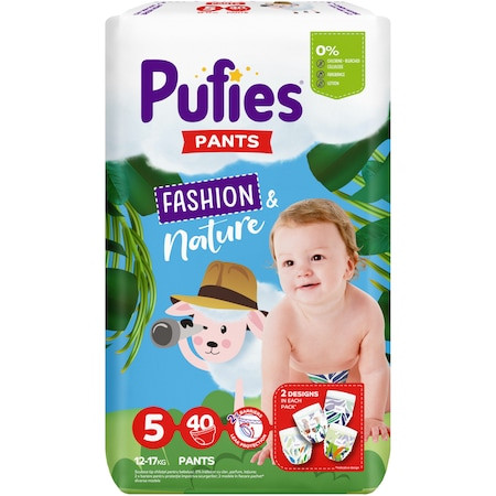 Scutece-chilotel Pufies Pants Fashion & Nature, 5 Junior, 12-17 kg, 40 buc