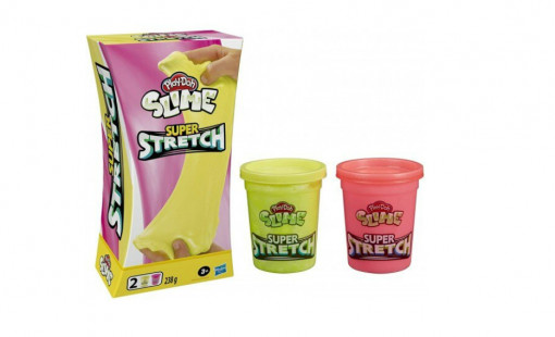Set 2 bucati gelatina Play-Doh Super Stretch Slime, 3 ani+, Galben/Roz