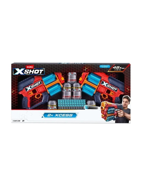 Set 2 pistoale Zuru X-Shot Excel, cu 48 proiectile, Multicolor