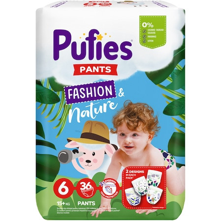 Scutece-chilotel Pufies Pants Fashion & Nature Extra Large, Marimea 6, 15+ kg, 36 buc