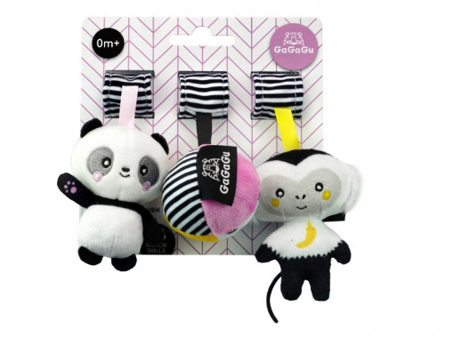 Set 3 jucarii GaGaGu - Maimutica, ursulet panda si minge