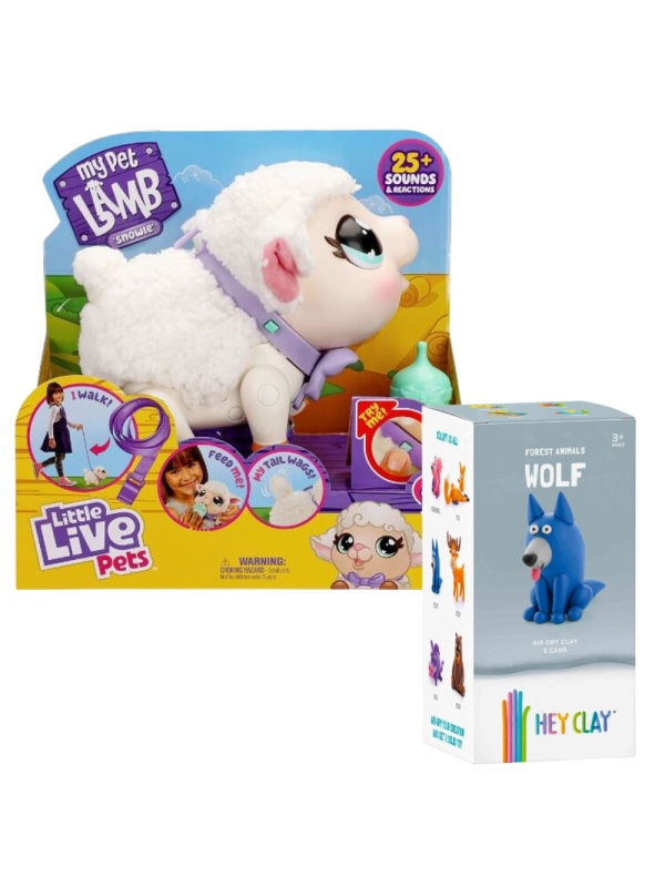 Pachet - Jucarie interactiva Little Live Pets - Mielul Snowie + Set Hey Clay Forest Animals - Lup