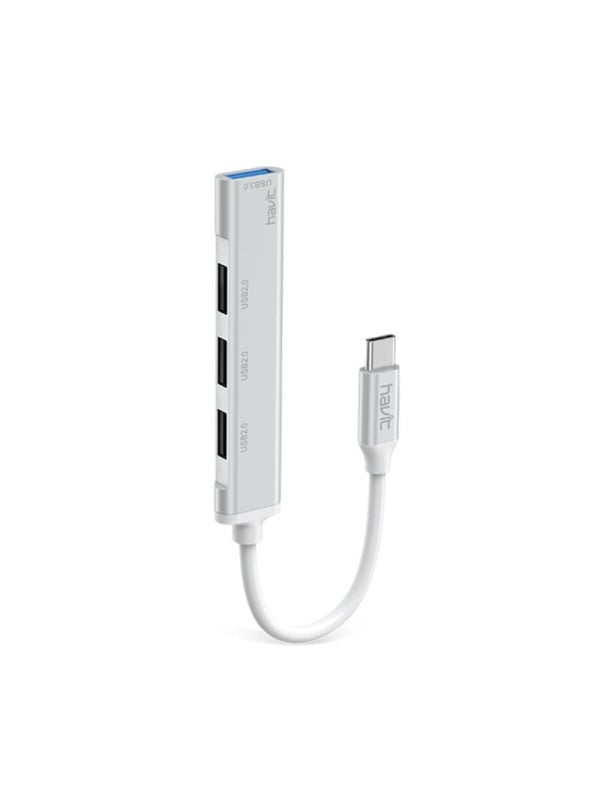 Hub USB-C multiplu 4 in 1 HAVIT HB41, 4 USB A, Viteza transfer date 5 Gbps, Argintiu