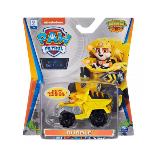 Masinuta Paw Patrol Dino Rescue, Rubble, Galben, 10 cm