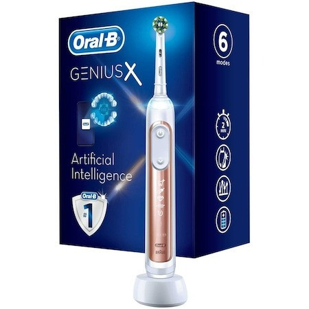 Periuta de dinti electrica Oral-B Genius X, Inteligenta artificial ,40000 pulsatii/min, 8800 oscilatii/min, Curatare 3D, 6 programe, 1 capat, Bluetooth, Rose Gold