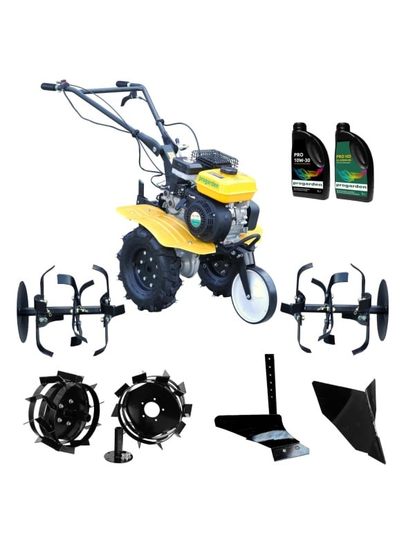 ProGARDEN Pachet Campo 703 Motocultor 7CP+ Plug simplu + Plug bilonat/rarita + 2 roti metalice 350x6 + 2L Ulei