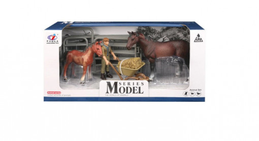 Set figurine Grajd cu cai si ingrijitor, Series Model, Maro, 10 cm