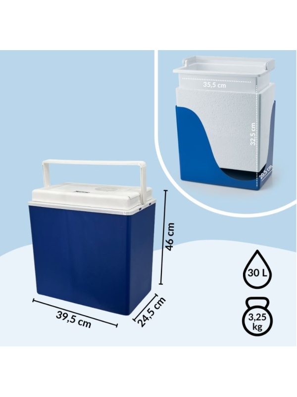 Icego 30L — infografica dimensiuni exterioare si interioare, greutate 3.25kg