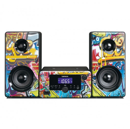 Microsistem stereo Lenco MC-020, Bluetooth, FM, USB si AUX, Multicolor