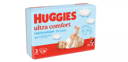 Scutece Huggies Ultra Comfort 3, Baieti, 5-9 kg, 78 buc