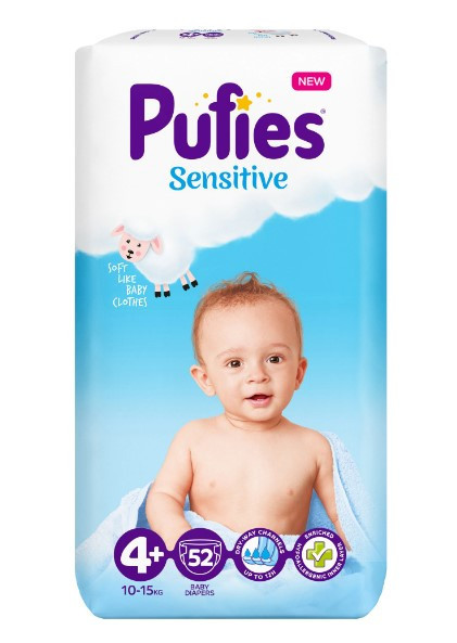 Scutece Pufies Sensitive, 4+ Maxi+, Maxi Pack, 10-15 kg, 52 buc