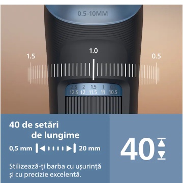 Aparat de tuns barba PHILIPS BT3620/15 cu lame cu autoascutire, 40 de setari de lungime, 2 piepteni ajustabili pentru barba (0,5-20 mm), autonomie 70 min - Img 4