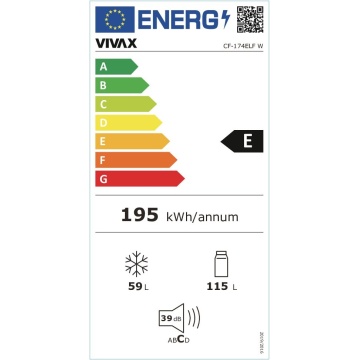 Combina frigorifica VIVAX CF-174ELF W, Capacitate 174 L, Clasa E, Low Frost, Termostat reglabil, Iluminare LED, Usi reversibile, Înalțime 150 cm, Alb - Img 12