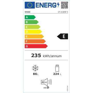 Combina frigorifica VIVAX CF-310ENF X, 310L, Clasa E, Total No Frost si No Frost Multi Air Flow, Termostat reglabil, Iluminare LED, Fast Freeze, Usi reversibile, H 188cm, Inox - Img 2