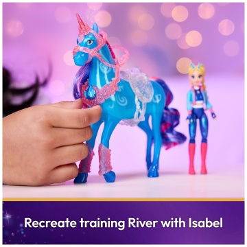 Figurină Unicorn Academy Spin Master - River cu lumini Train & Glow si Papusa Isabel - Img 3