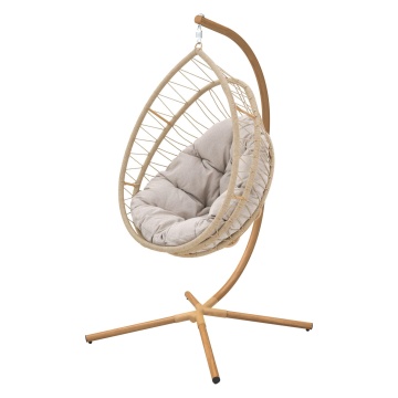 Fotoliu suspendat, pentru o persoana, otel/textil, 125 x 100 x 190 cm, bej - Img 2