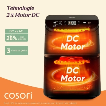 Friteuza cu aer cald COSORI Turbo Tower de 10.8 litri, 2630 W, 7 programe presetate, 30° - 230°C, Tehnologie DC motor, Negru - Img 14