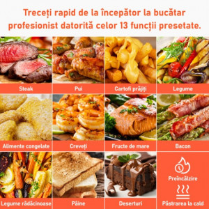 Friteuza cu aer cald, fara ulei, Cosori Air Fryer, Ecran digital, 11 functii de gatire presetate, 1 Grilaj pentru frigarui si 5 Frigarui, Capacitate 5.5 litri, 1700W, Rosu - Img 4