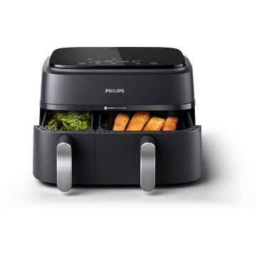 Friteuza dubla fara ulei Philips Airfryer Seria 3000 NA351/00, tehnologia Rapid Air, 2 recipiente de 2 dimensiuni, afisaj digital, 8 presetari, capacitate 9 litri, cronometru, compatibila cu HomeID - Img 9