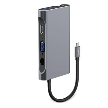 Hub USB-C multiplu 7 in 1 HAVIT HB4001, 3 USB 3.0 /1 HDMI /1 VGA /1 RJ45 /1 PD 100 W, Gri - Img 1