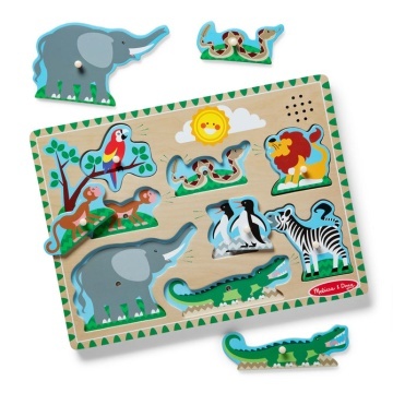 Puzzle din lemn cu sunete Melissa & Doug Spin Master - Animale de la Zoo 8 piese 2 Ani+ - Img 4