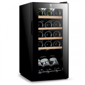 Racitor pentru vin Samus SRV49LMC, 15 sticle, 44 L, Racire cu compresor, Temperatura 5-18°C, Rafturi lemn, Negru