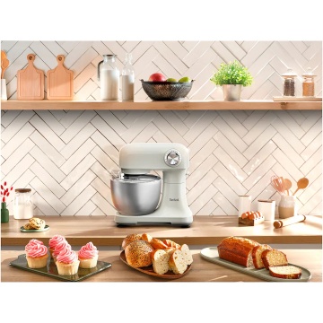 Robot de bucatarie Tefal Bake Easy QB140AF0, 500W, 12 trepte de viteza, bol 3.5L, functie Pulse, design compact, tel pentru oua, accesoriu mixat, carlig aluat, functie oprire automata, bej - Img 6
