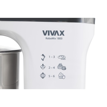 Robot mixer Vivax RM-71800WH , 1800 W, 6 Viteze + Turbo, 4 Accesorii, Bol otel inoxidabil, Alb/Argintiu - Img 9
