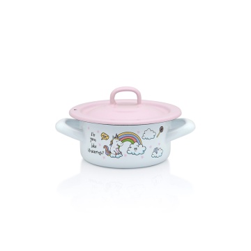 Set 3 piese 1.5l Unicorn Metalac email/Cana 8cm/Caserola capac14cm/Farfurie 18cm - Img 4
