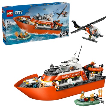 Set de constructie LEGO® City - Set Barca de salvare si elicopter ale Pazei de Coasta 60504, 742 piese