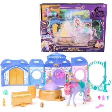 Set de Joacă Unicorn Academy – Starglow Fountain & Grajd cu Wildstar, Lumini, Sunete și 24 Accesorii, Multicolor, 4 ani + - Img 3